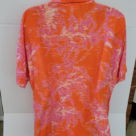Finley Womens Hawaiian Button Down Shirt Orange Pink Abstract Tropical Sz L EUC - Picture 3 of 9